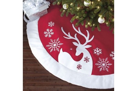 Christmas Tree Skirt Luxury Faux Fur Red Reindeer 1.6m 66 inch Reindeer