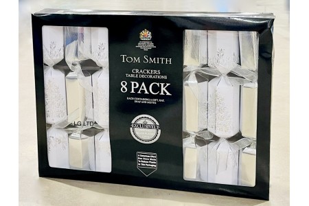 Tom Smith White & Silver Deluxe 8 x 14" Luxury Christmas Crackers Silver Plated Gifts