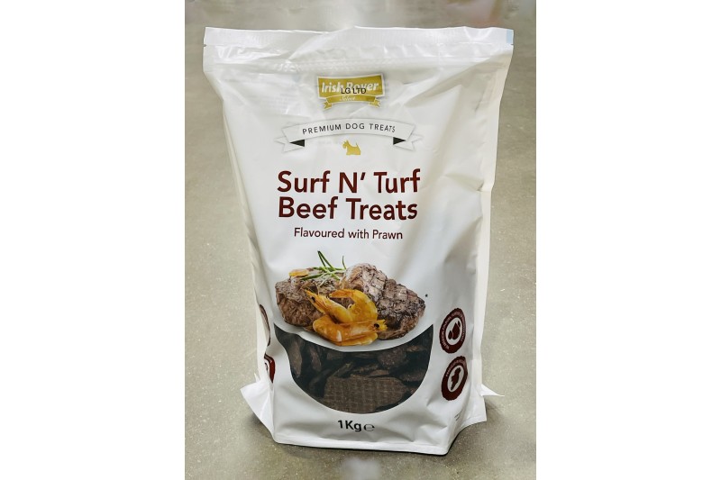 Surf N Turf Beef Premium Dog Treats Flavoured with Prawn 1kg by Irish Rover