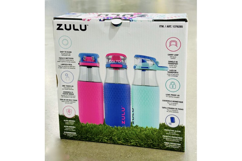 Zulu Kids Tritan Water Bottle 511ml 3 Pack Pink