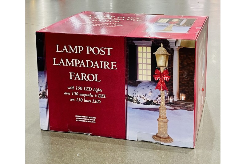 7ft Glitter Gold Street Lamp & Bow With 150 LED Lights Outdoor Christmas Decoration