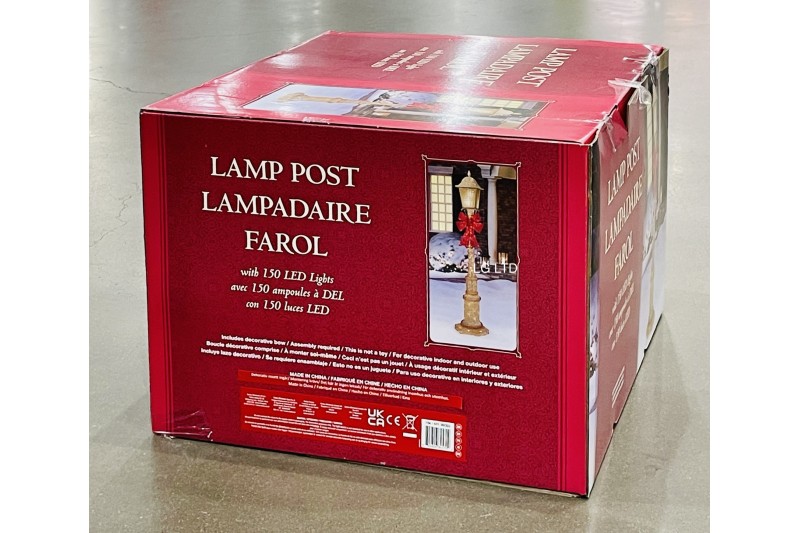 7ft Glitter Gold Street Lamp & Bow With 150 LED Lights Outdoor Christmas Decoration