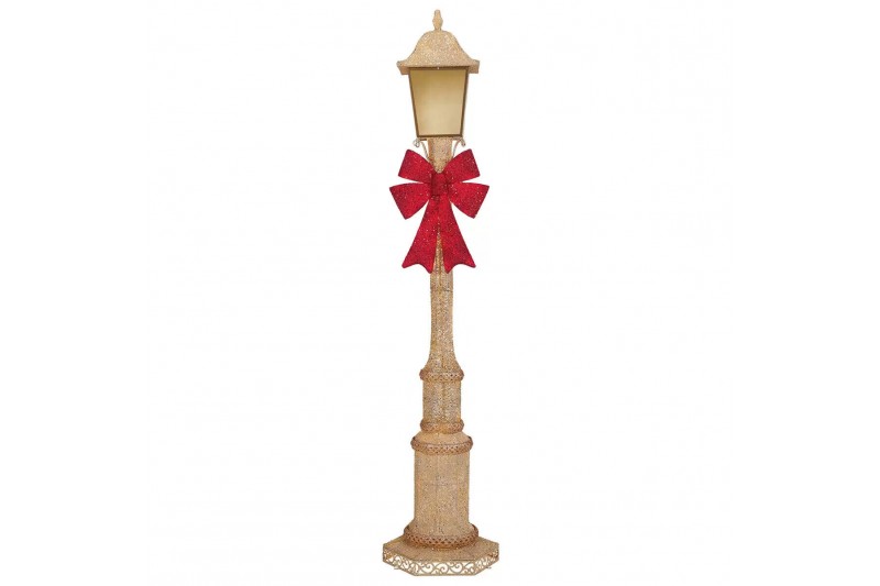 7ft Glitter Gold Street Lamp & Bow With 150 LED Lights Outdoor Christmas Decoration