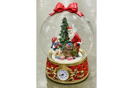 Santa 16 Inch Snow Globe Table Top Clock Ornament with LED Lights & Sounds