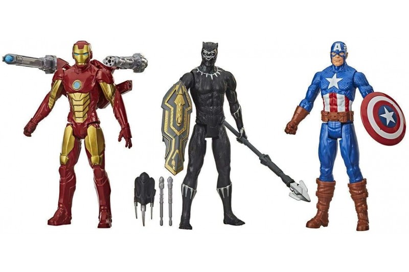 Marvel Avengers TITAN Heroes Series Black Panther, Iron Man and Captain America 12 Inch Figures