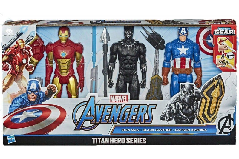 Marvel Avengers TITAN Heroes Series Black Panther, Iron Man and Captain America 12 Inch Figures