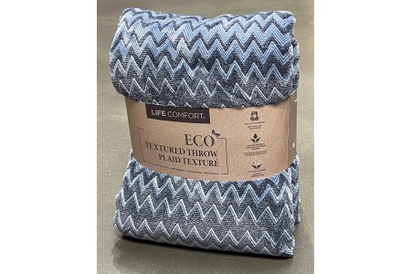 Life Comfort Faded Denim Blue Eco Textured Zig Zag Throw 152 x 177 cm