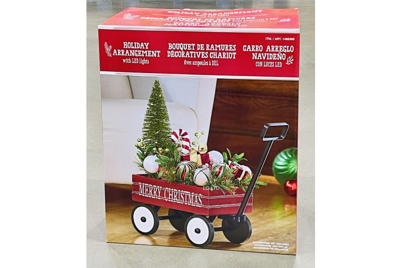 LED Toy Wagon With Floral Arrangement Indoor Christmas Decoration 