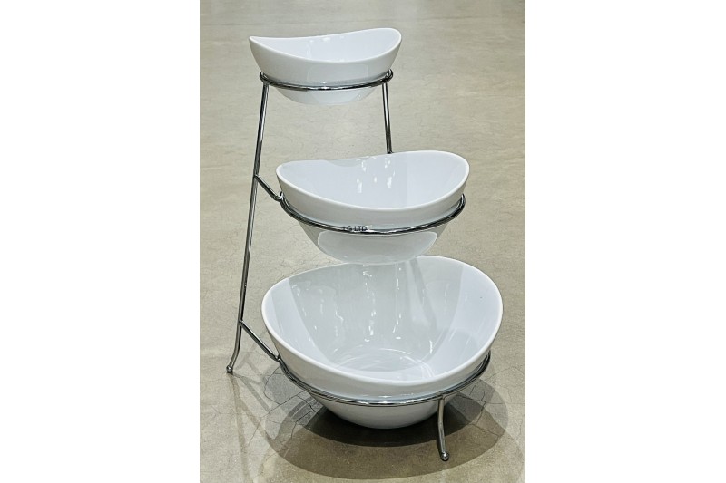 Stoneware Bowls 3 Tier Set with Chrome Plated Metal Rack Certified International 