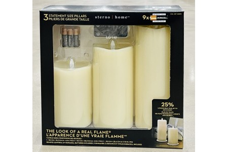 Sterno Home LED Pillar Candles With Moving Flame 3 Piece