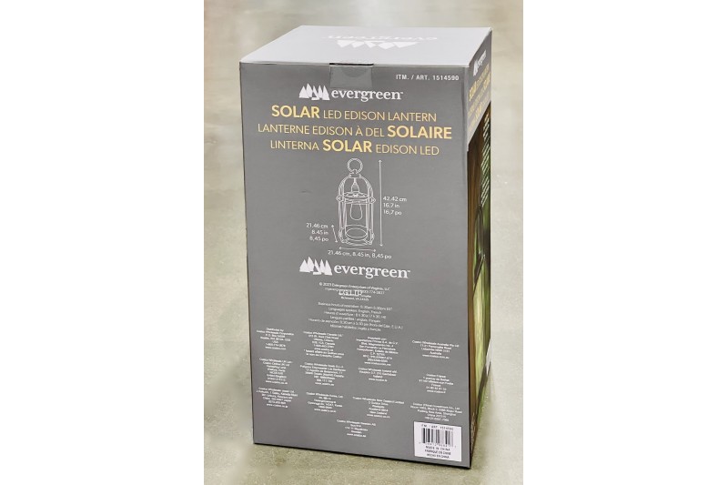 Evergreen Edison Solar LED Lantern 14"