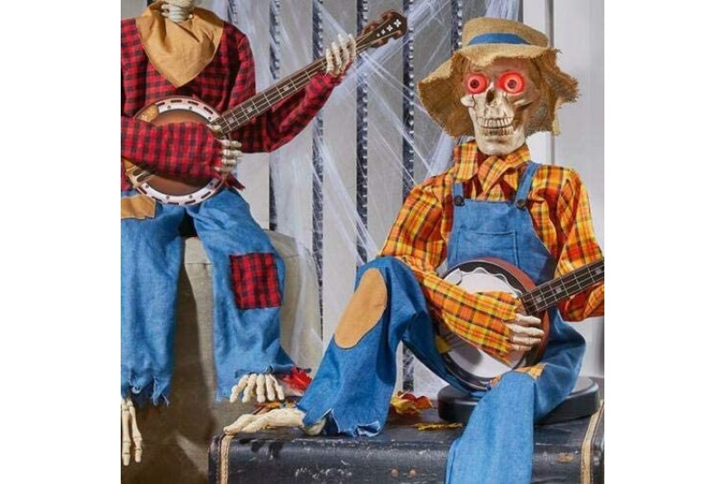 Animated Banjo Skeletons Lights & Sounds Motion Activated Halloween Decorations