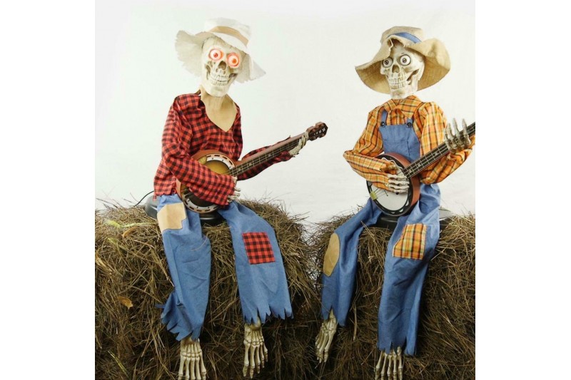 Animated Banjo Skeletons Lights & Sounds Motion Activated Halloween Decorations