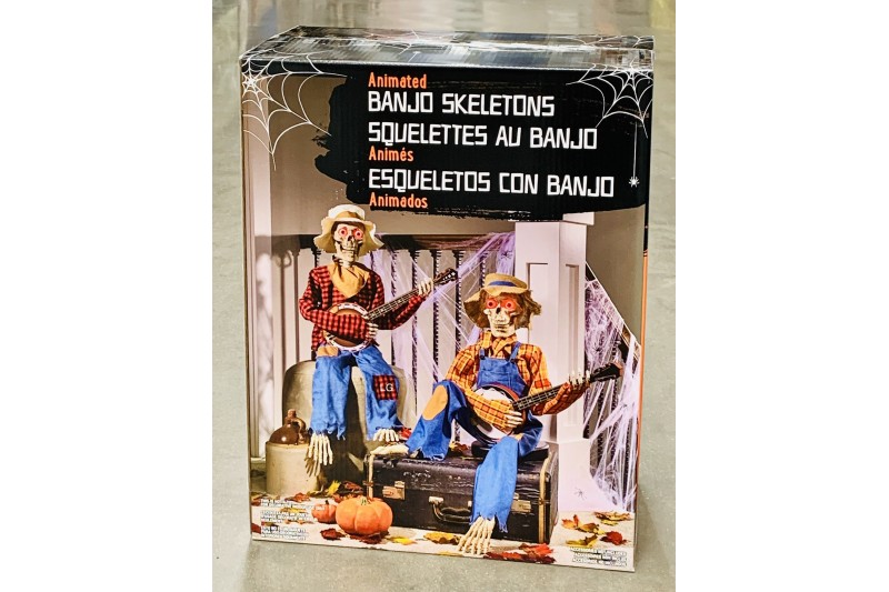 Animated Banjo Skeletons Lights & Sounds Motion Activated Halloween Decorations