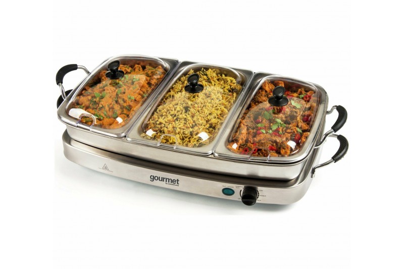 Gourmet Triple 6.4L Buffet Server with Warming Tray GBSTBS005 HOT FOOD PLATE Gourmet Triple 6.4L Buffet Server with Warming Tray GBSTBS005 HOT FOOD PLATE