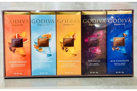 Godiva Belgian Chocolate Bar Assortment 10 x 90g Bars